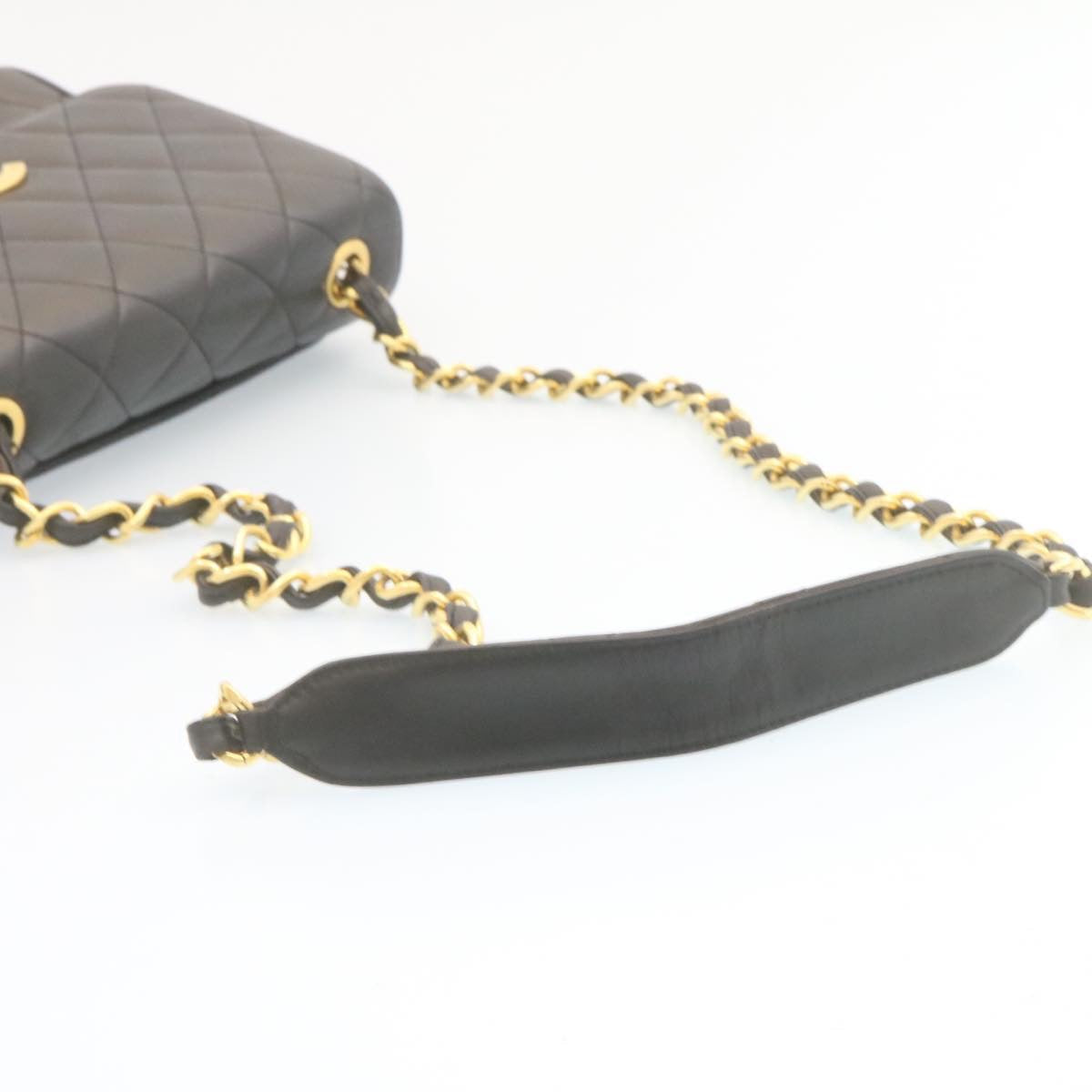 CHANEL Matelasse Chain Flap Shoulder Bag Lamb Skin Black Gold CC 28632A