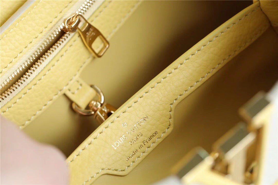 LV Capucines MM Taurillon Creme Beige/ Plume Yellow Berlingot For Women, WomenÃ¢â‚¬â„¢s Bags, Shoulder And Crossbody Bags 12.4in/31.5cm LV M59883