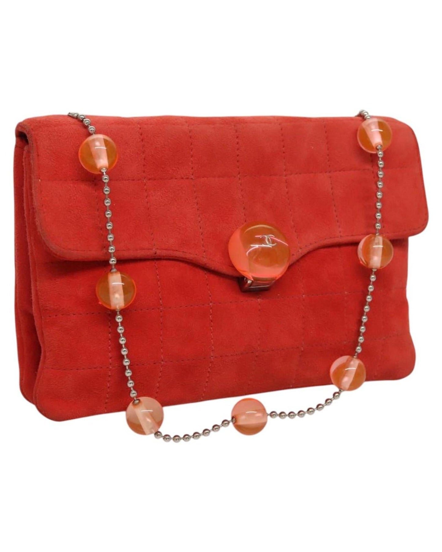 Chanel Red Suede Quilted Shoulder Bag