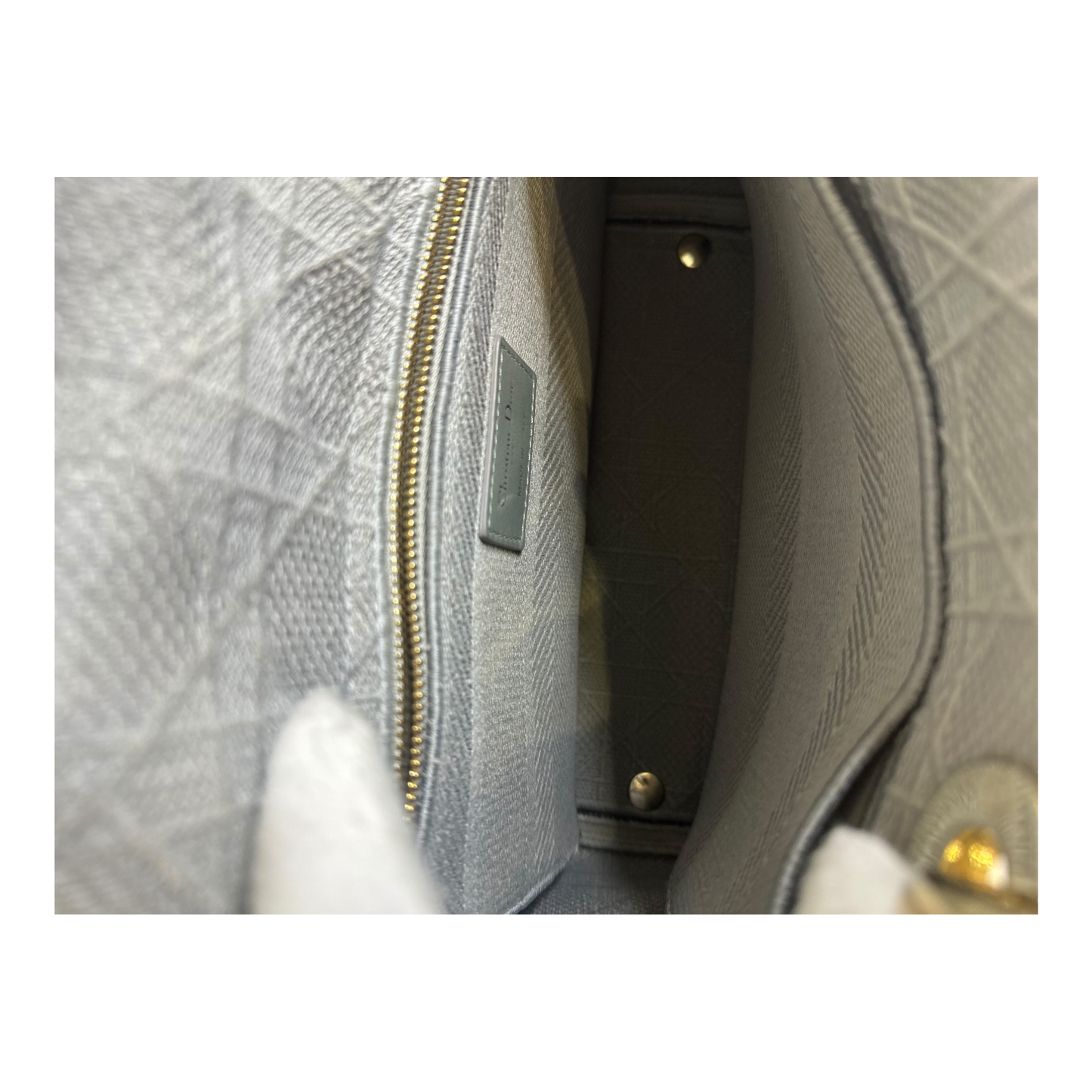 Christian Dior Canvas Embroidered Cannage Medium Lady D-Lite Gray