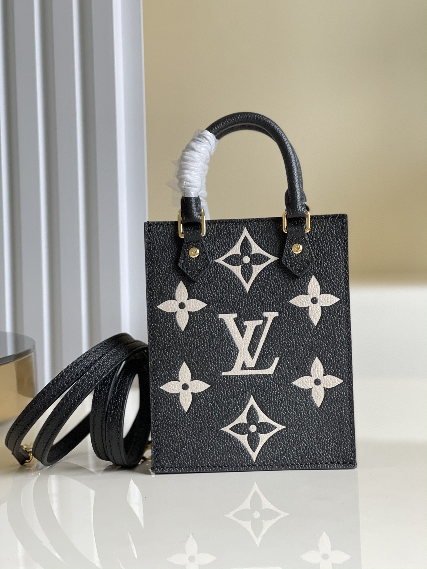LV Petit Sac Plat Monogram Empreinte Black/Beige For Women, WomenÃ¢â‚¬â„¢s Handbags, Shoulder And Crossbody Bags 5.5in/14cm LV M81416