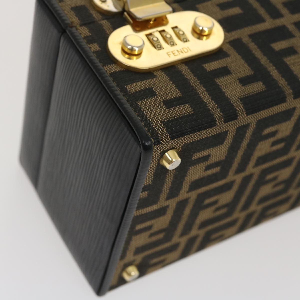 FENDI Zucca Canvas Vanity Trunk Hand Bag 2way Brown Black 29712A