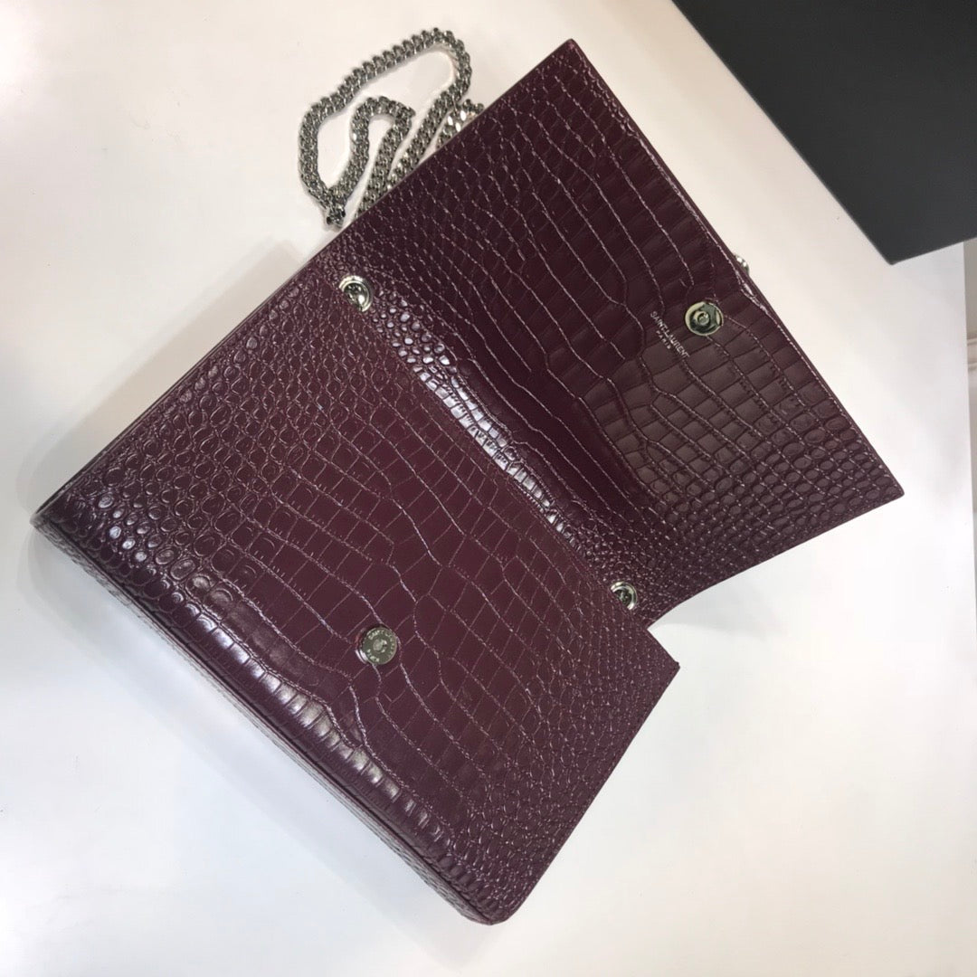 GLAMI Kate MeGLAMIum Chain Bag With Tassel In Embossed CrocoGLAMIle Dark Violet For Women 9.4in/24cm YSL