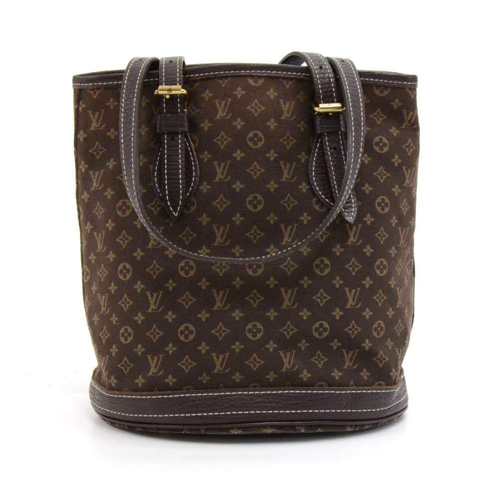 Louis Vuitto Bucket PM Mini Lin Monogram EbÃ¨ne Canvas Shoulder Bag with Pouch