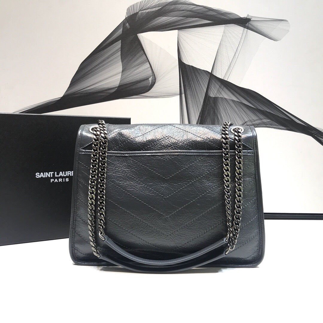 GLAMI Niki MeGLAMIum Chain Bag In Crinkled Vintage Grey For Women 11in/28cm YSL 6331580EN041112