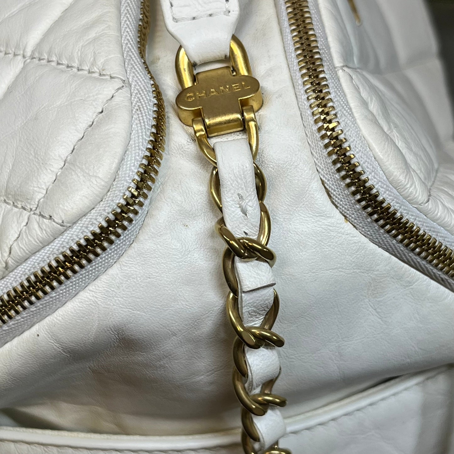 CHANEL Bowling Bag Quilted Aged Calfskin Satchel Bag
