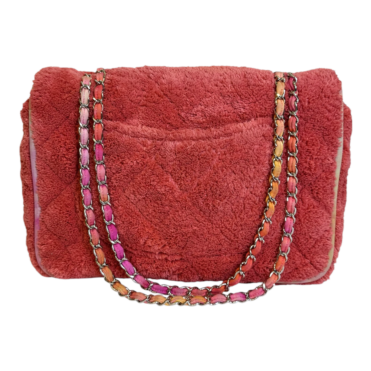 Chanel Terry Cloth Quilted Large Flap Bag Coral