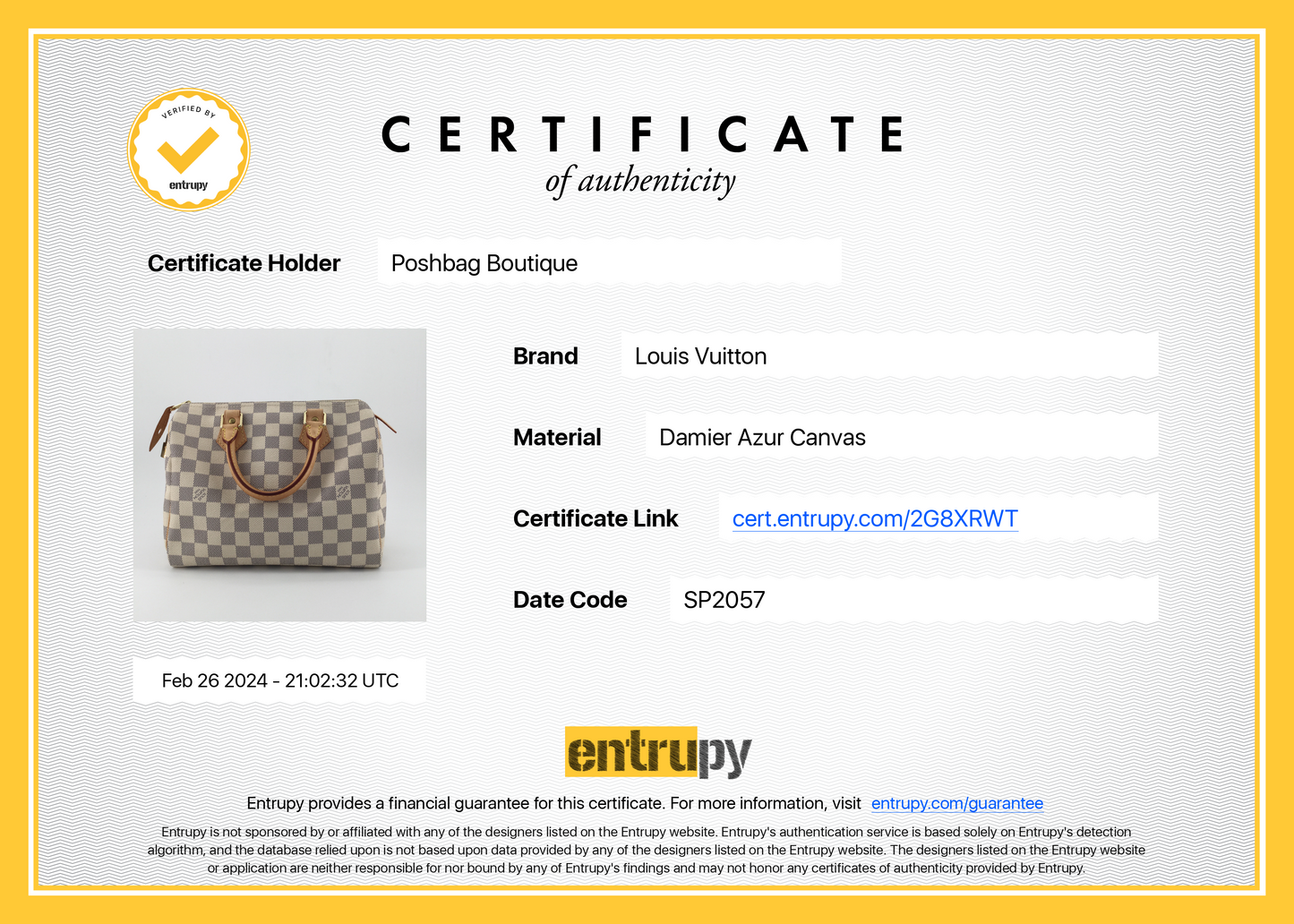 Louis Vuitto Louis Vuitton Speedy 25 Damier Azur Bag