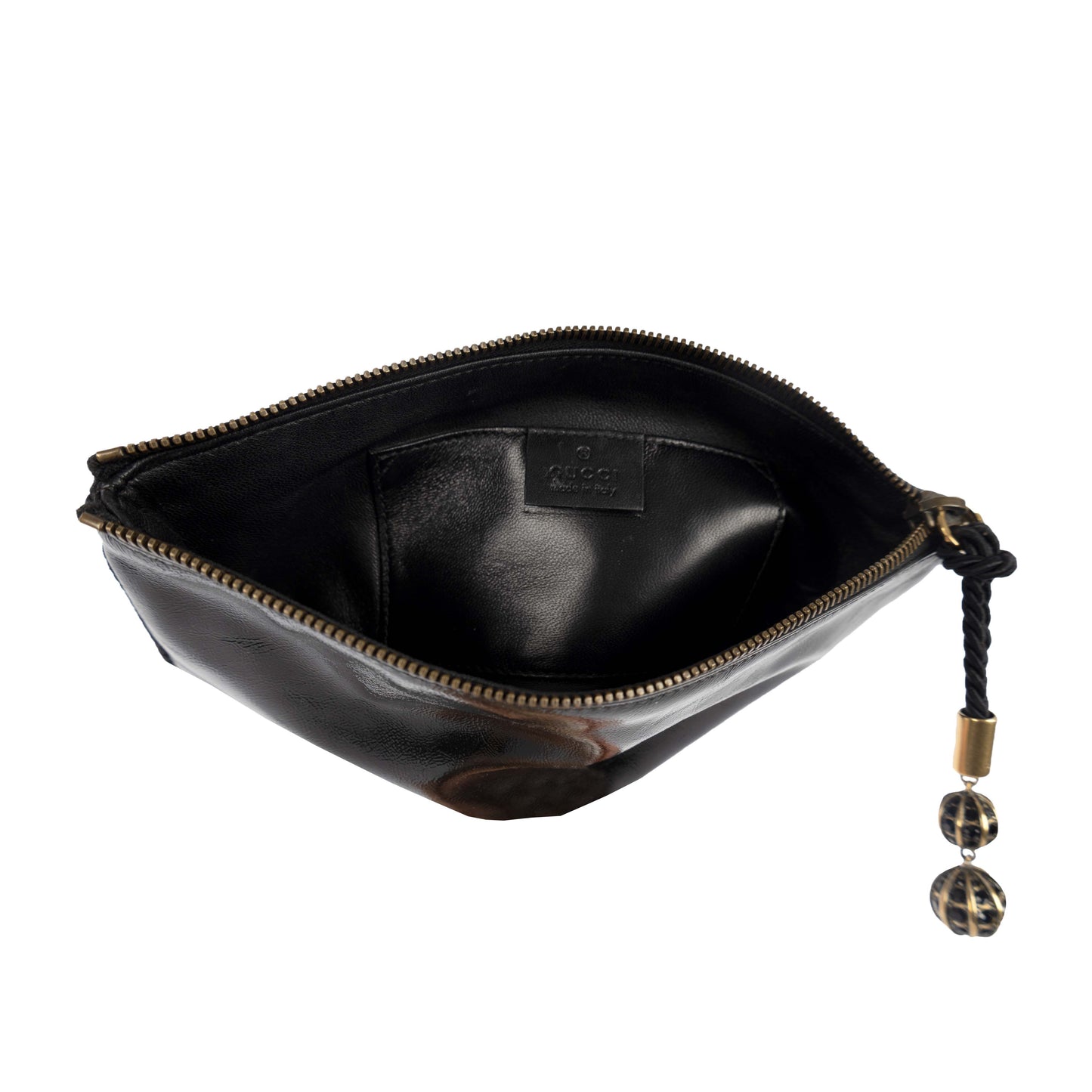 GLM-- Shiny Leather Clutch with Braided Trim & Tassel - '10s