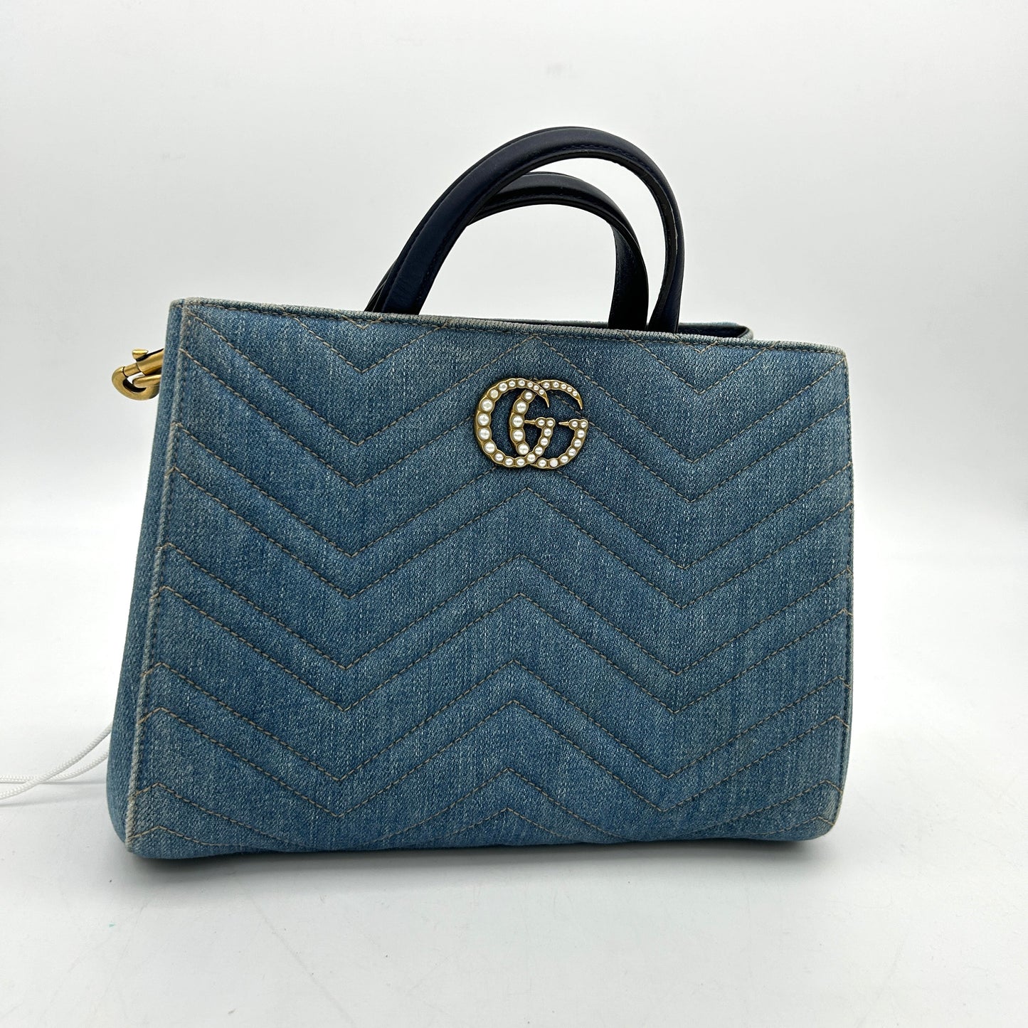 GLM-- Denim Matelasse Small Pearly GG Marmont Tote Blue LA26996