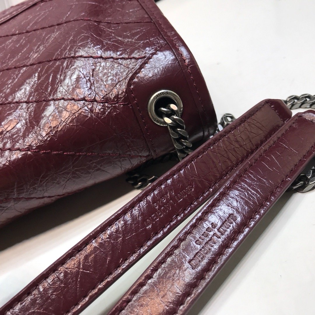 GLAMI Niki Baby Chain Bag In Crinkled VintageÃ‚Â  Burgundy For Women 8.2in/21cm YSL 6331600EN046475