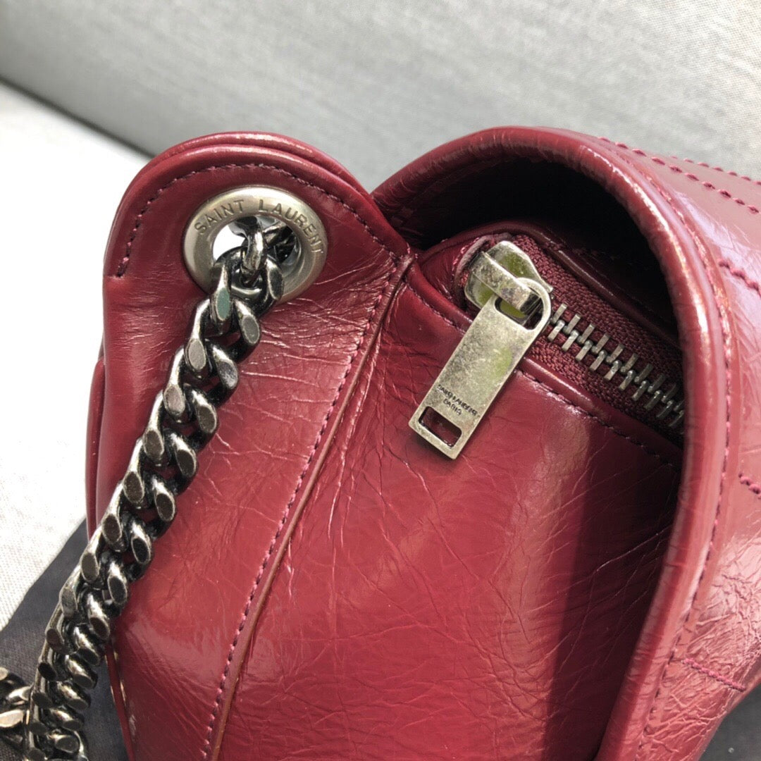 GLAMI Niki MeGLAMIum Crinkled Shoulder Bag Burgundy For Women 11in/28cm YSL