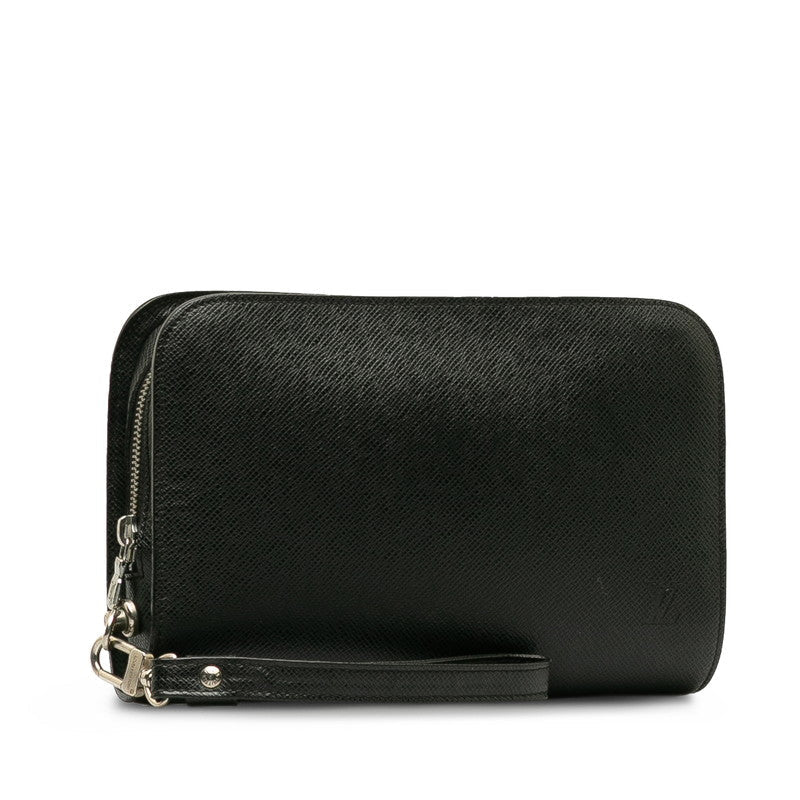 Louis Vuitton Taiga Clutch Bag M30182 Black Leather Men's
