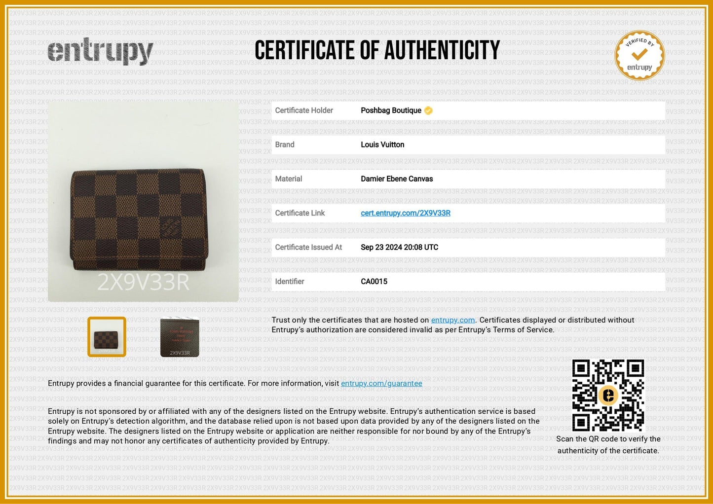 Louis Vuitto Damier Ebene Canvas Card Holder