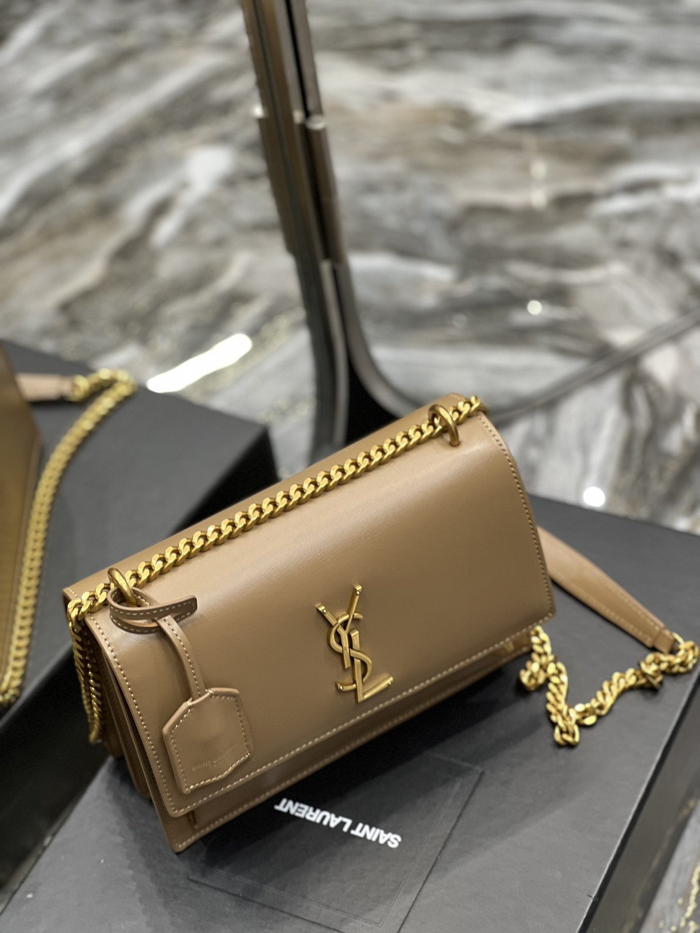 GLAMI Sunset MeGLAMIum Chain Bag For Women 8.6in/22cm Dark Beige YSL 442906D420W2721