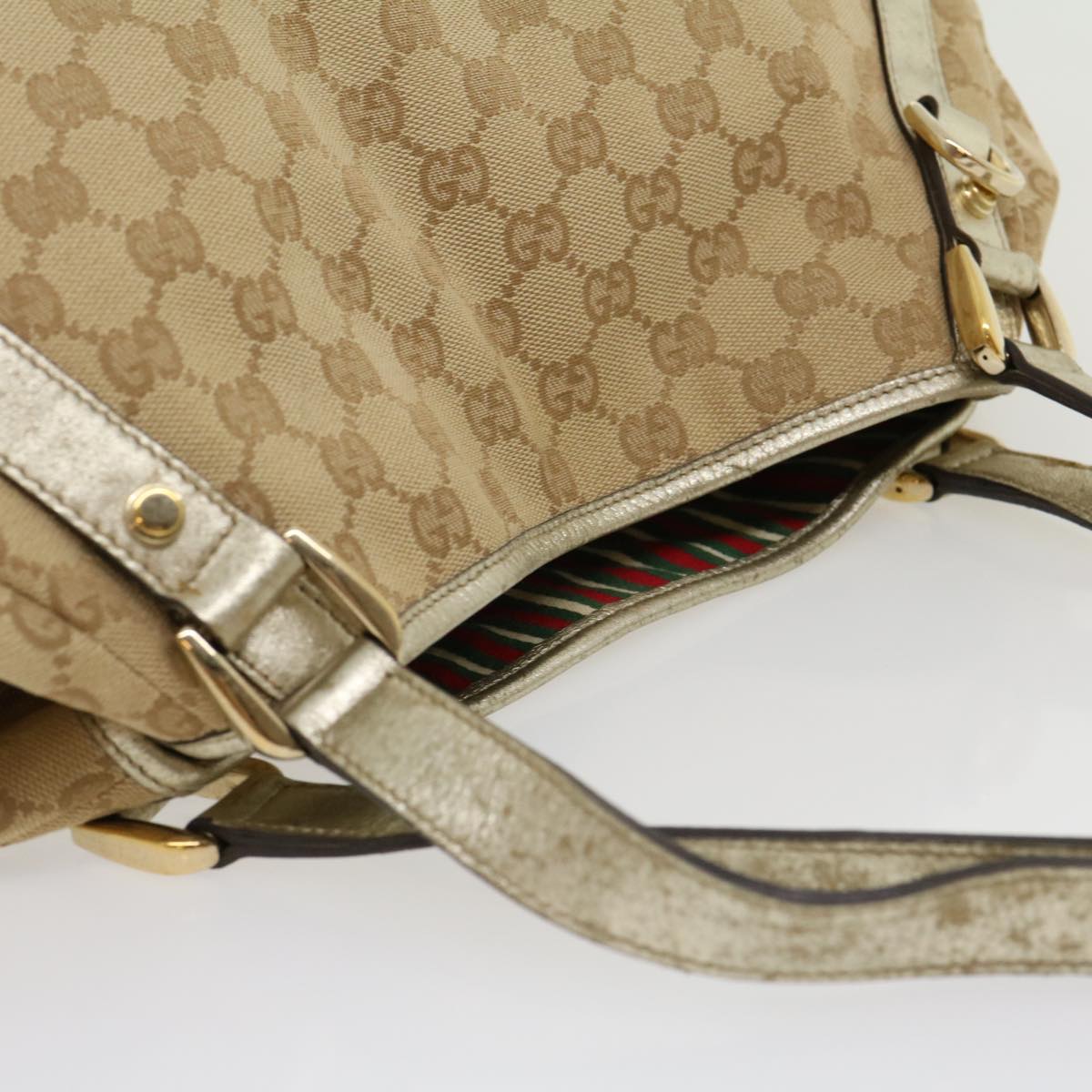 GUCCI GG Canvas Shoulder Bag Beige Silver 30333