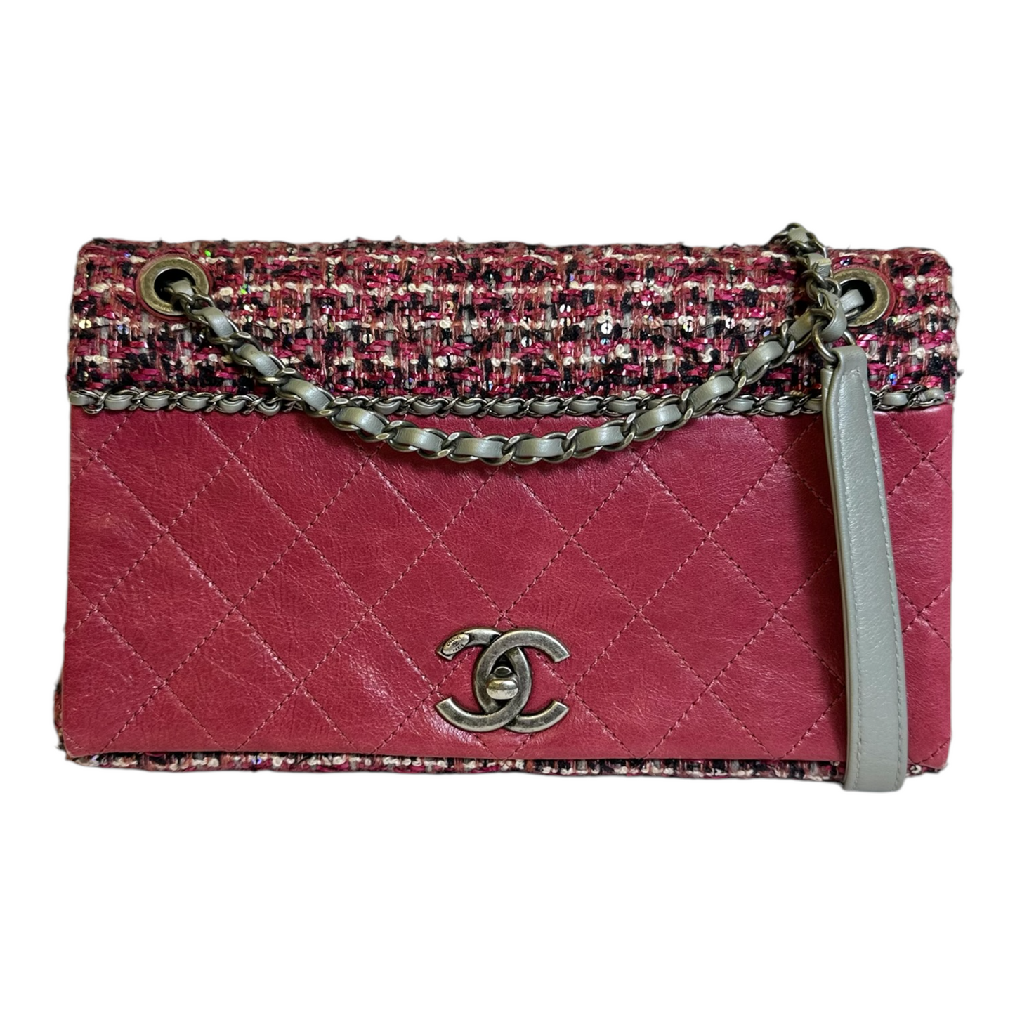 Chanel Pink CC Lambskin and Tweed Flap