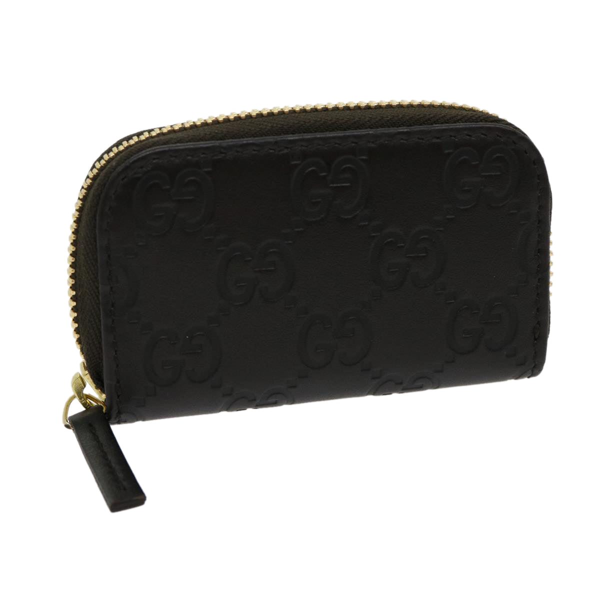 GUCCI GG Canvas Coin Purse Leather Brown 30350