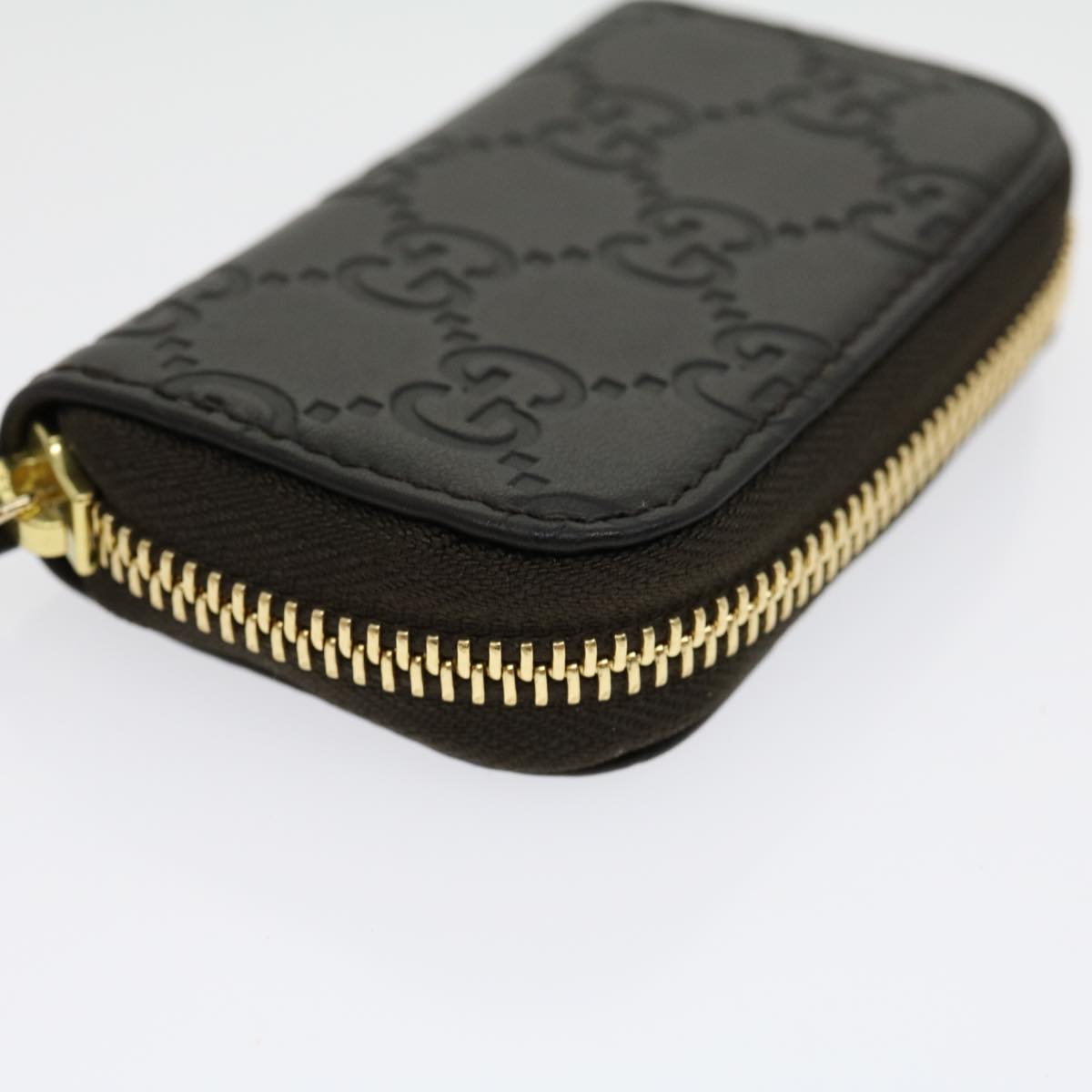 GUCCI GG Canvas Coin Purse Leather Brown 30350