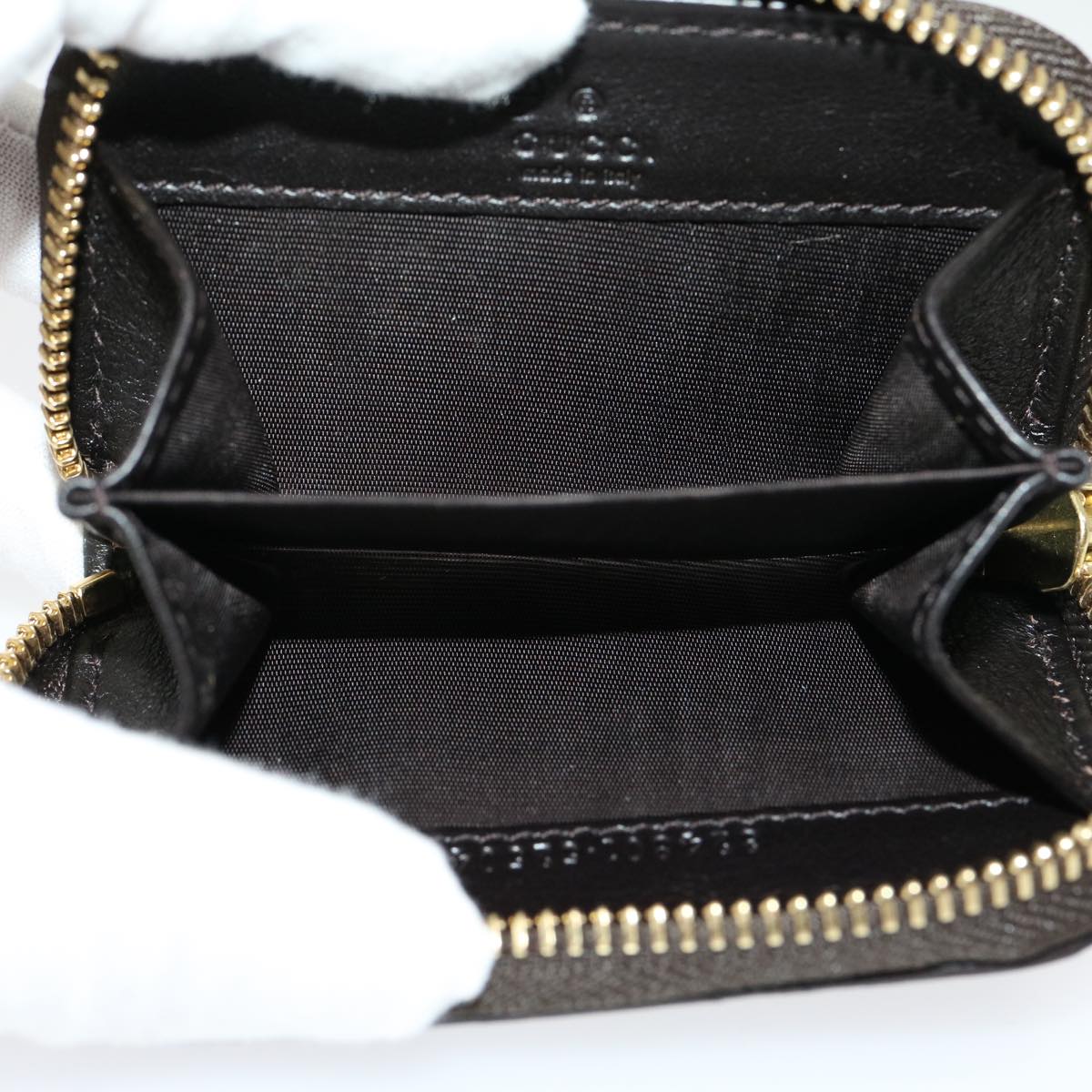 GUCCI GG Canvas Coin Purse Leather Brown 30350