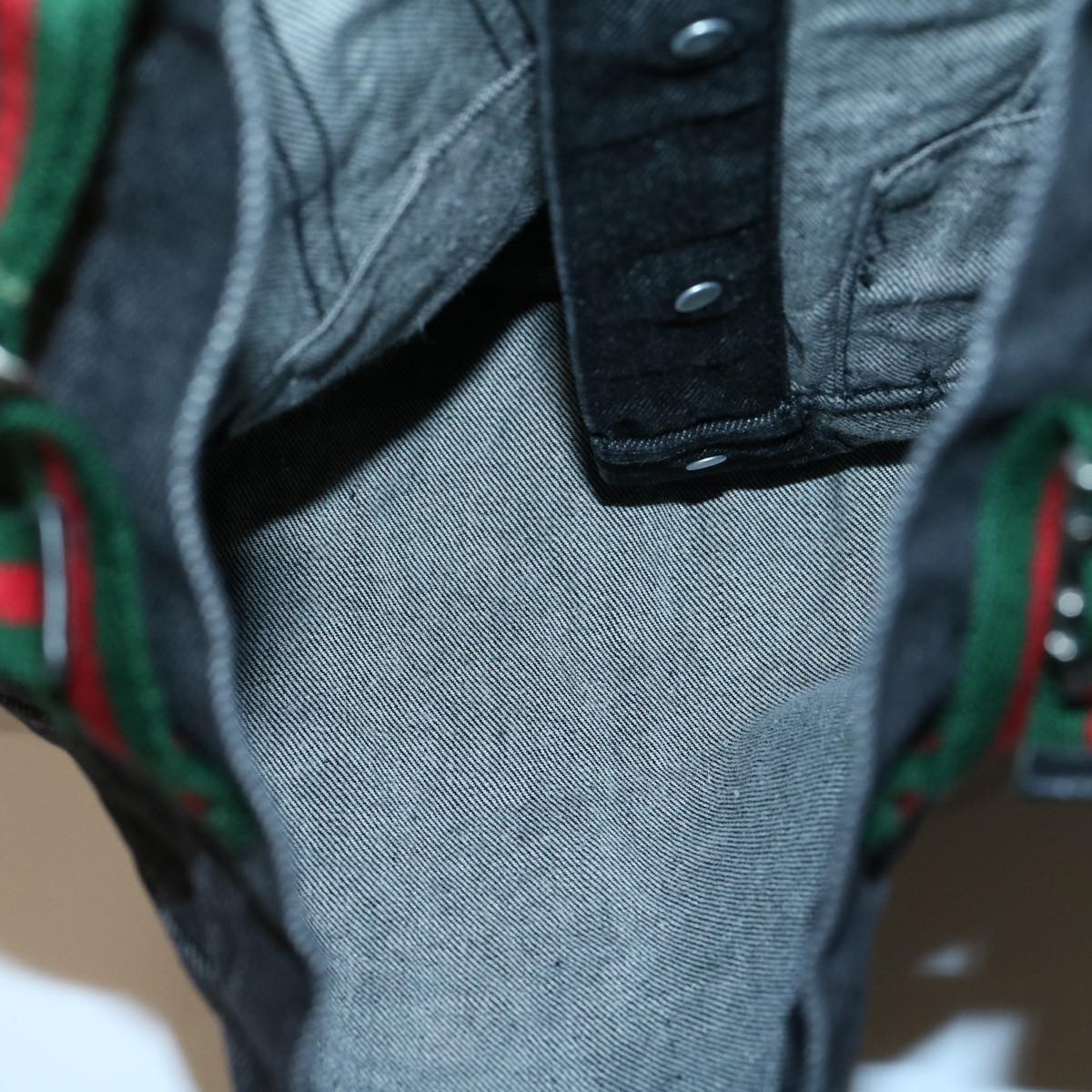 GUCCI WebSherry Line Jeans Jacket Black Red Green 30387