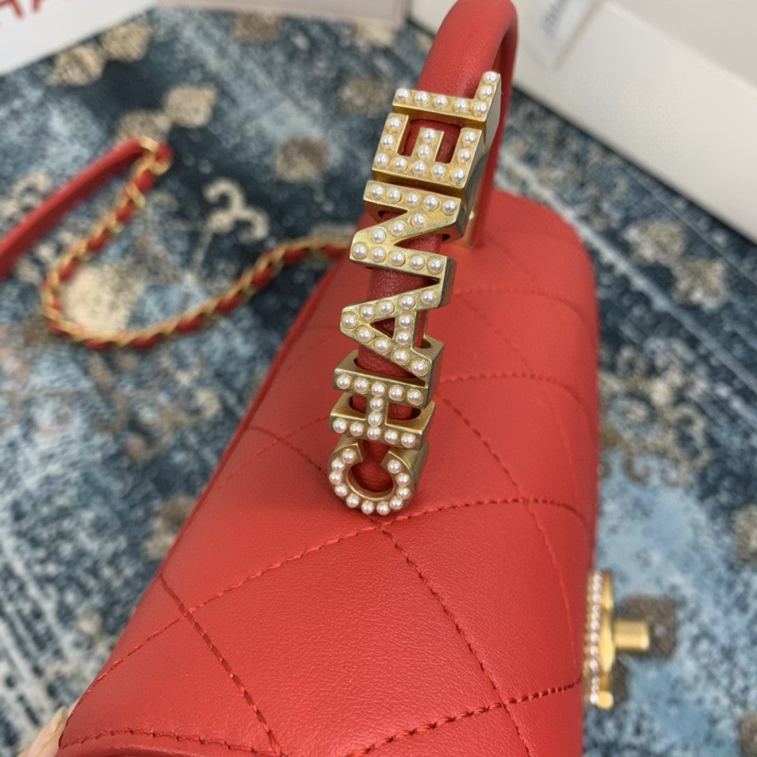 CHLSmall GlamIap Bag With Top Handle Gold Hardware Red For Women Handbags, Shoulder Bags 7.9in/20cm AS2059