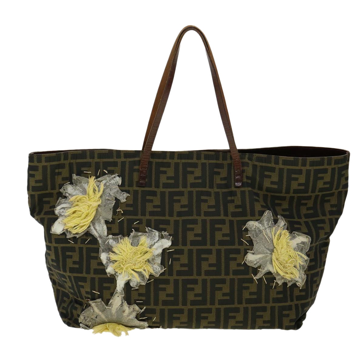 FENDI Zucca Canvas Leopard Flower Tote Bag Hand Bag 2Set Brown Red 30898