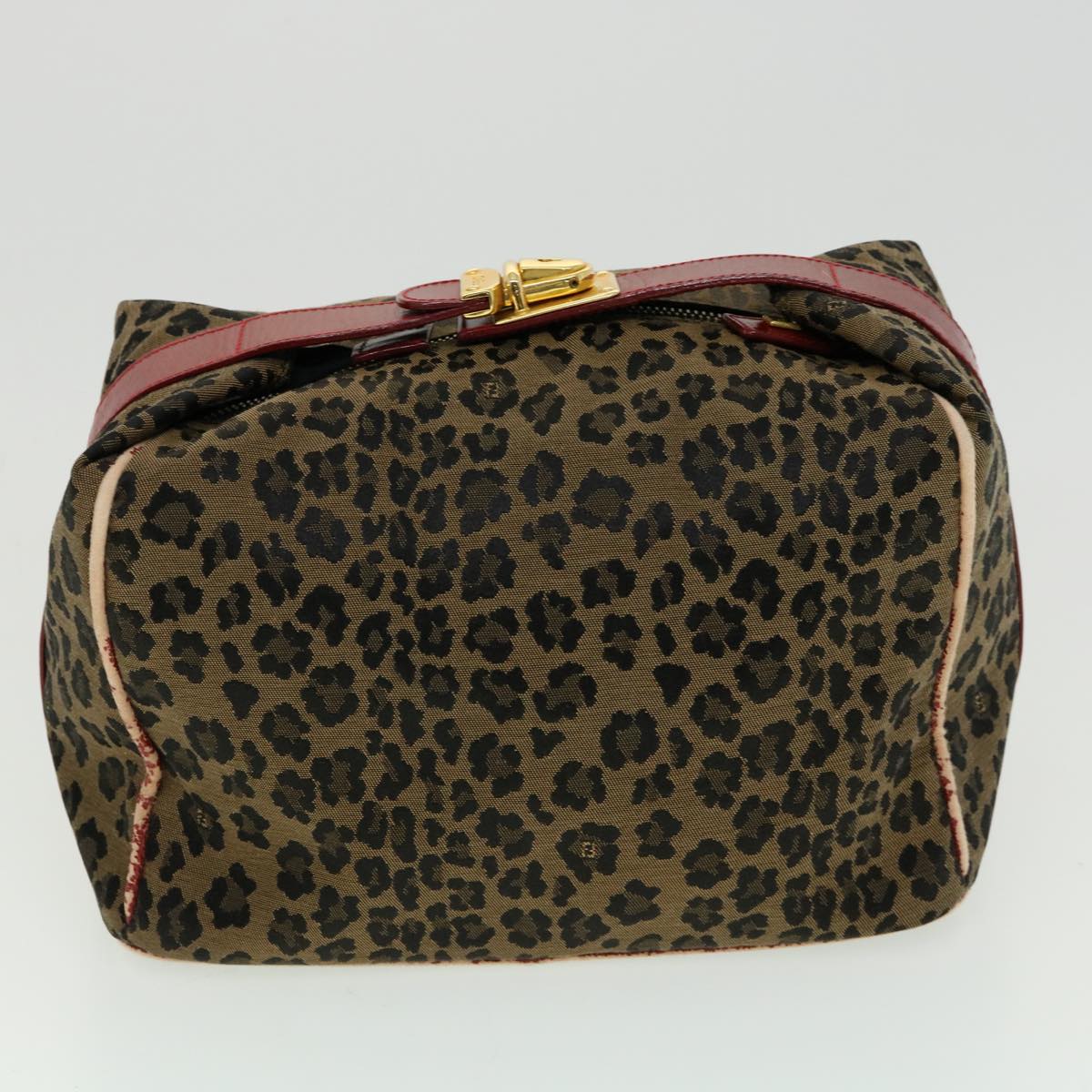 FENDI Zucca Canvas Leopard Flower Tote Bag Hand Bag 2Set Brown Red 30898