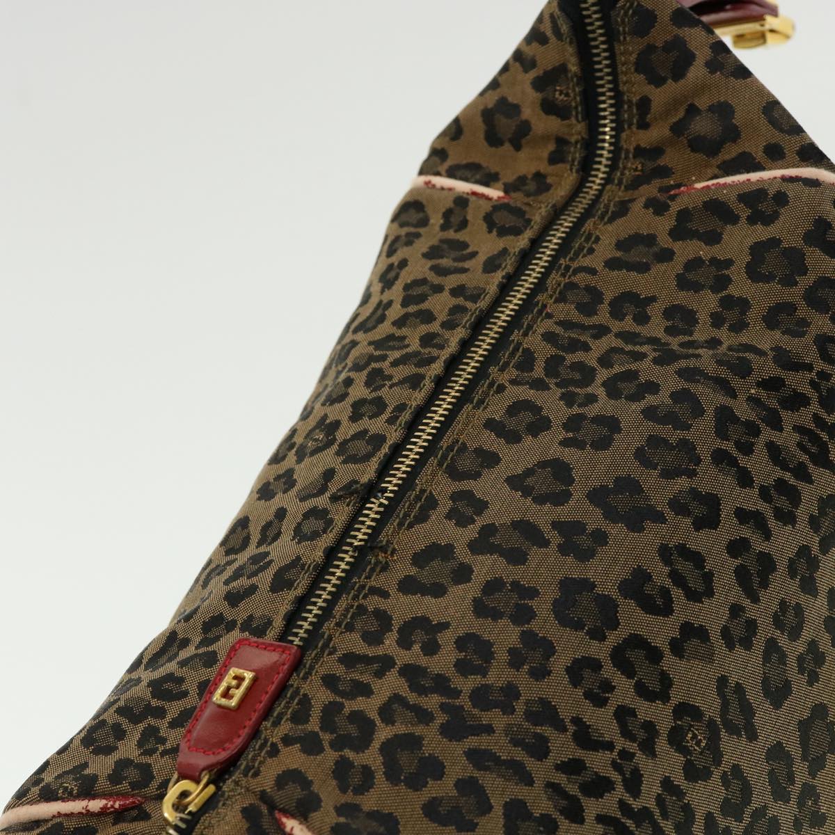 FENDI Zucca Canvas Leopard Flower Tote Bag Hand Bag 2Set Brown Red 30898