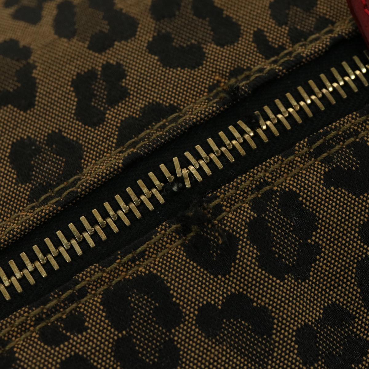 FENDI Zucca Canvas Leopard Flower Tote Bag Hand Bag 2Set Brown Red 30898