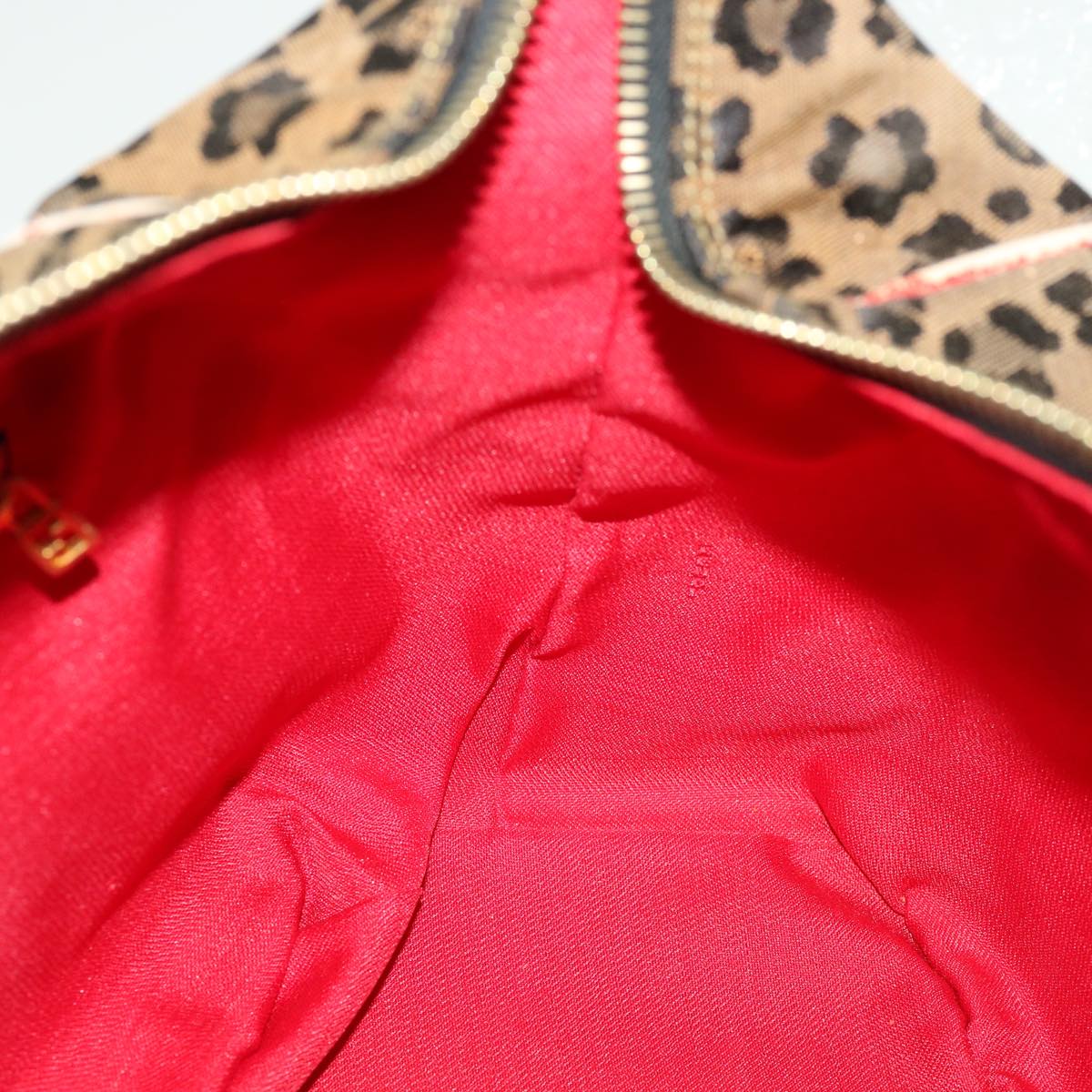 FENDI Zucca Canvas Leopard Flower Tote Bag Hand Bag 2Set Brown Red 30898
