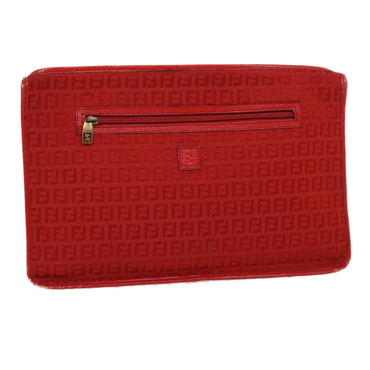 FENDI Zucchino Canvas Clutch Bag Red 31056