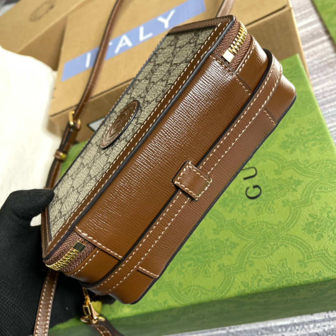 gg Mini Bag With Interlocking G Beige And Ebony gg Supreme Canvas And Brown For Women 9in/23cm gg