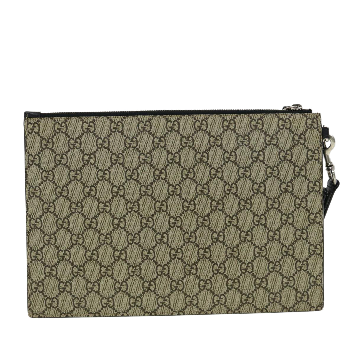GUCCI GG Supreme Tiger Clutch Bag PVC Leather Gray 473904 31726