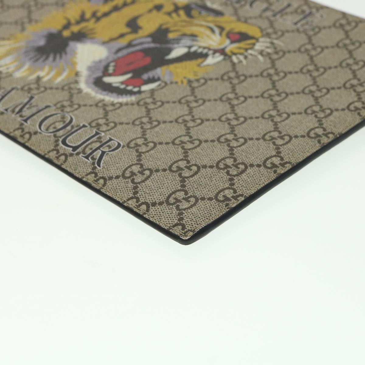 GUCCI GG Supreme Tiger Clutch Bag PVC Leather Gray 473904 31726