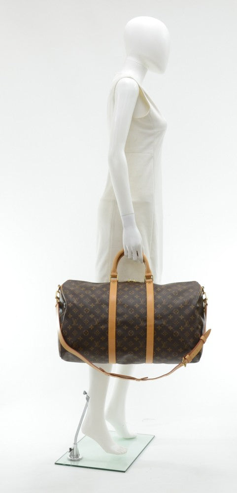 Louis Vuitto Keepall 50 Bandouliere Monogram Canvas Travel Bag with Strap