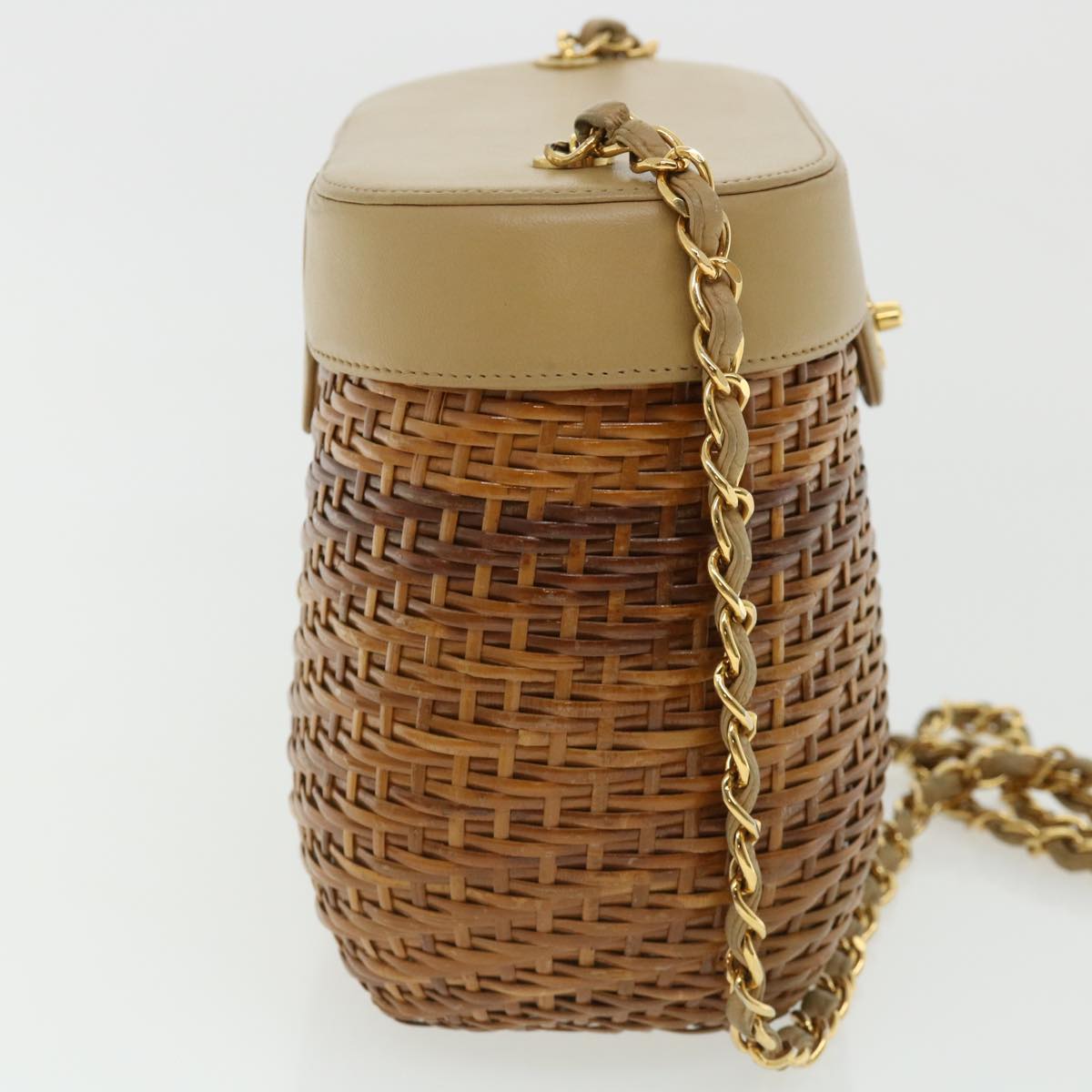 CHANEL Basket Chain Shoulder Bag Leather rattan Brown CC 31896A