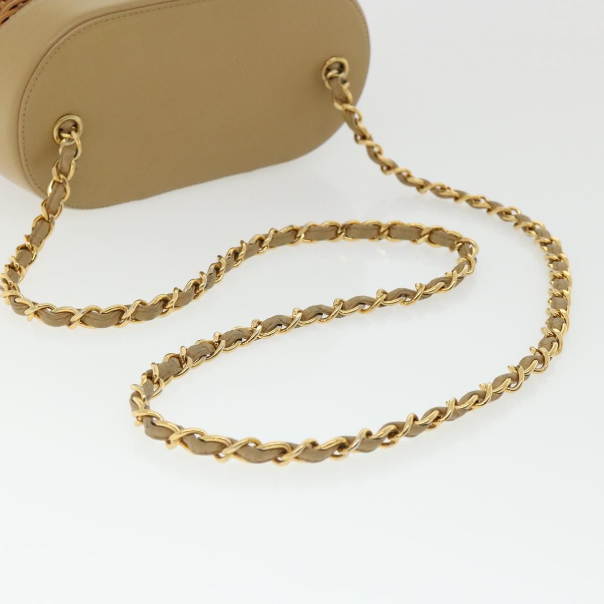 CHANEL Basket Chain Shoulder Bag Leather rattan Brown CC 31896A