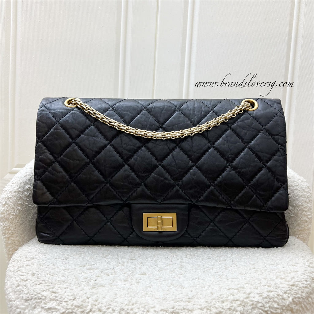 GLM-2.55 Reissue 227 Maxi Flap in Black Aged Calfskin and AGHW