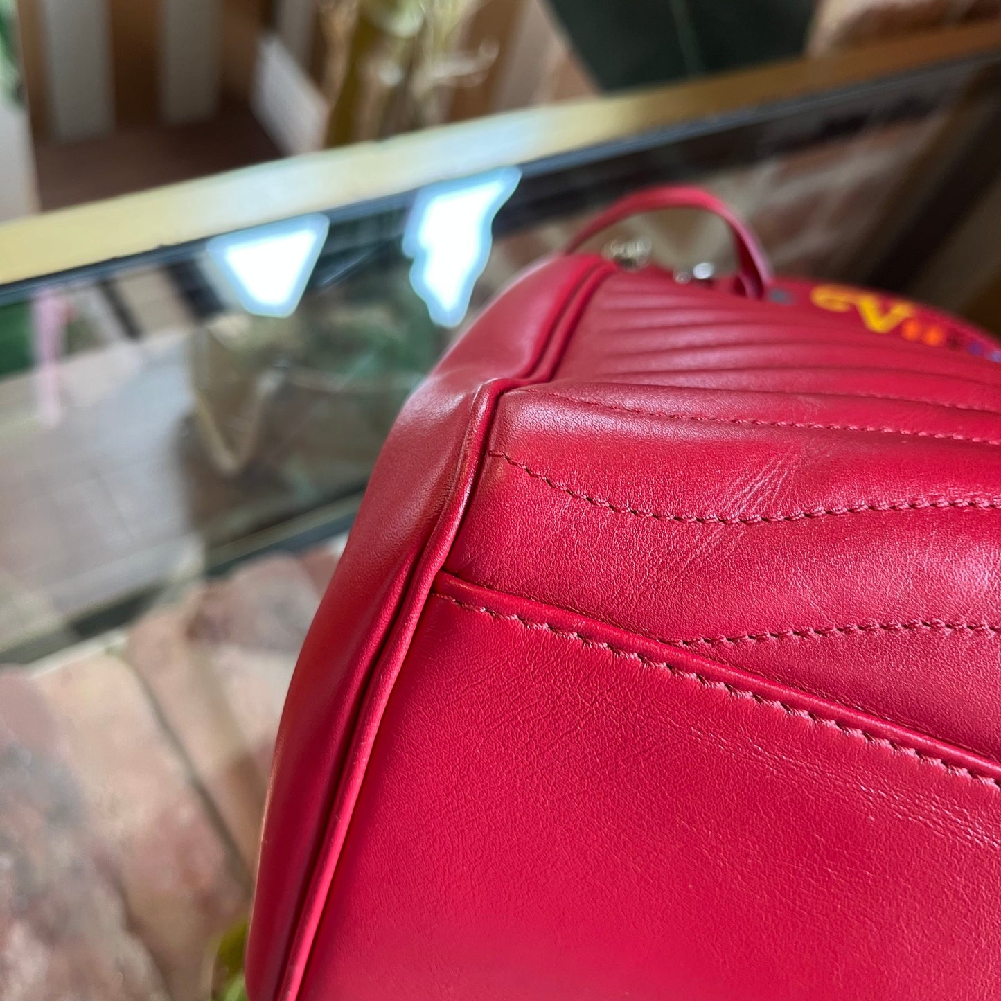 LOUIS VUITTON New Wave Red Leather Chain Tote Bag