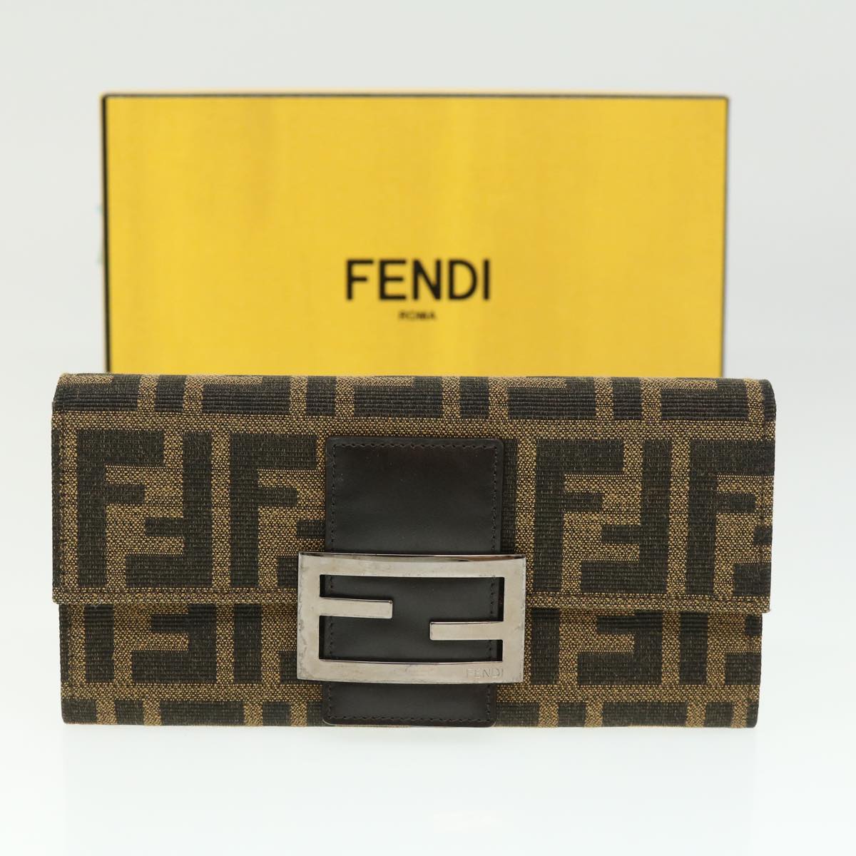 FENDI Zucca Canvas Long Wallet Brown Black 32462