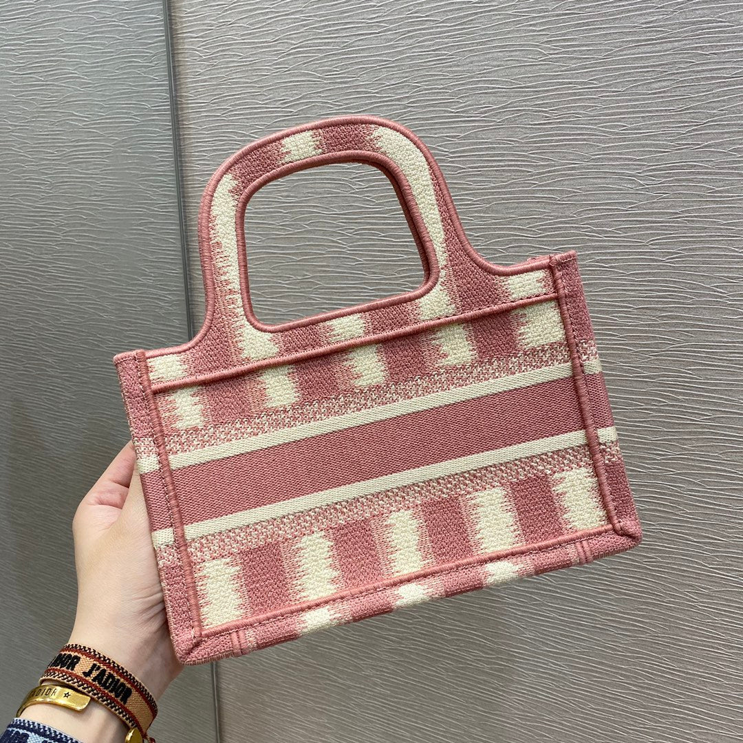 GLAMI Mini Book Tote Stripes Embroidery, Pink Handbags, 23cm CD