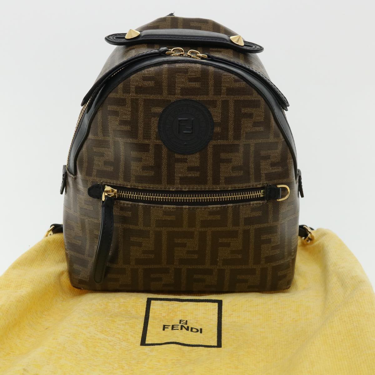 FENDI Zucca Canvas Backpack Coated Canvas Brown Black 8BZ038 32630A