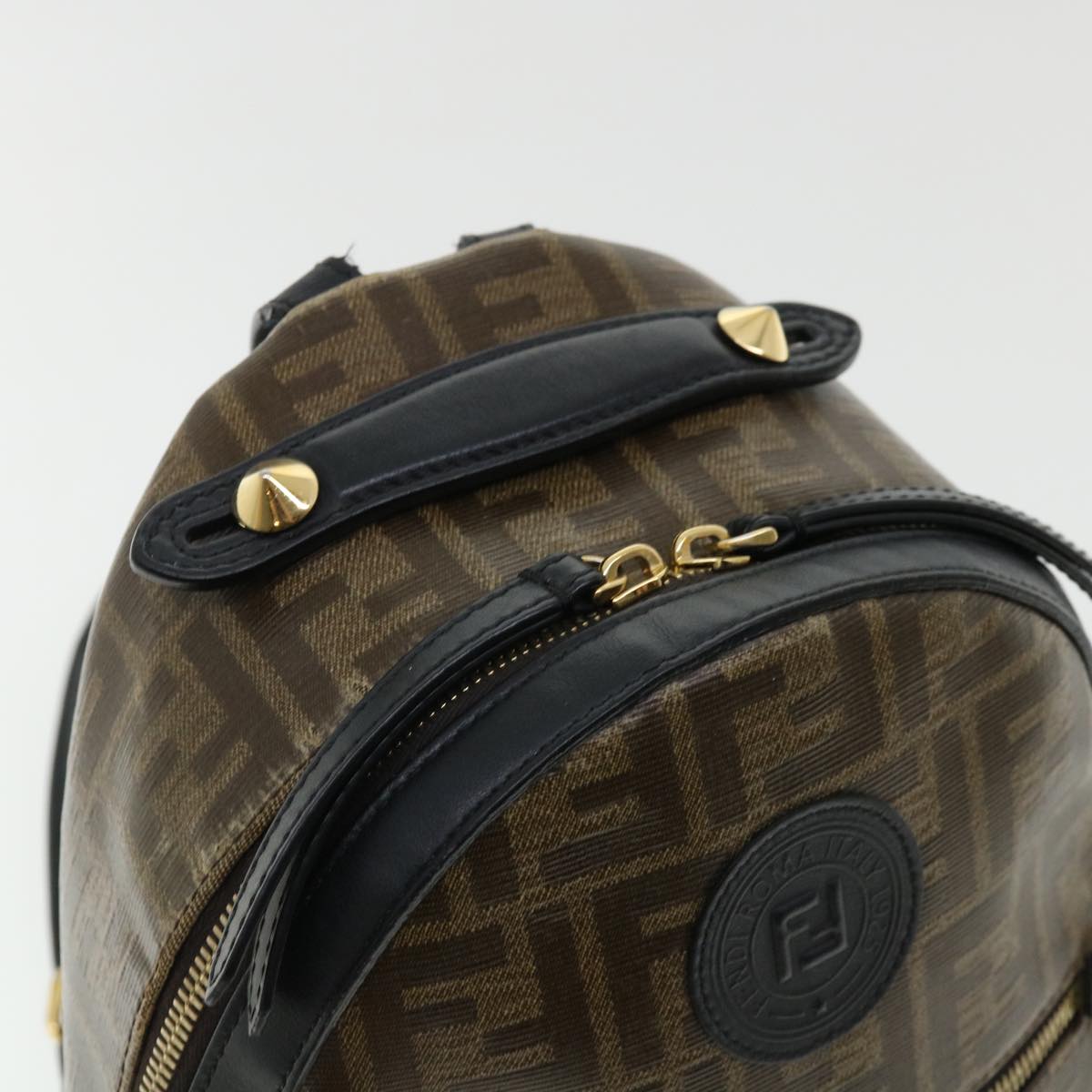FENDI Zucca Canvas Backpack Coated Canvas Brown Black 8BZ038 32630A