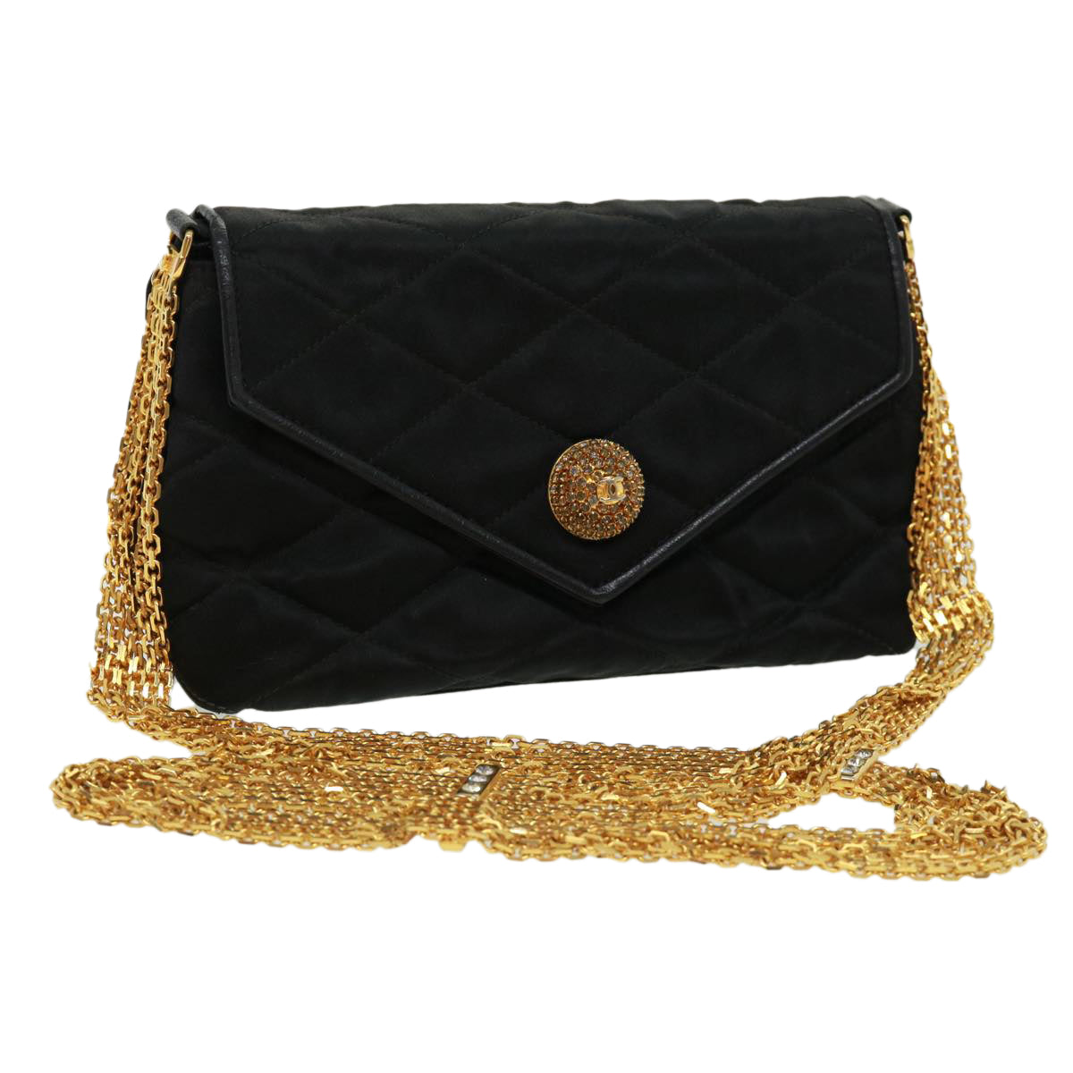 CHANEL Matelasse Chain stone Shoulder Bag Black CC 32695A