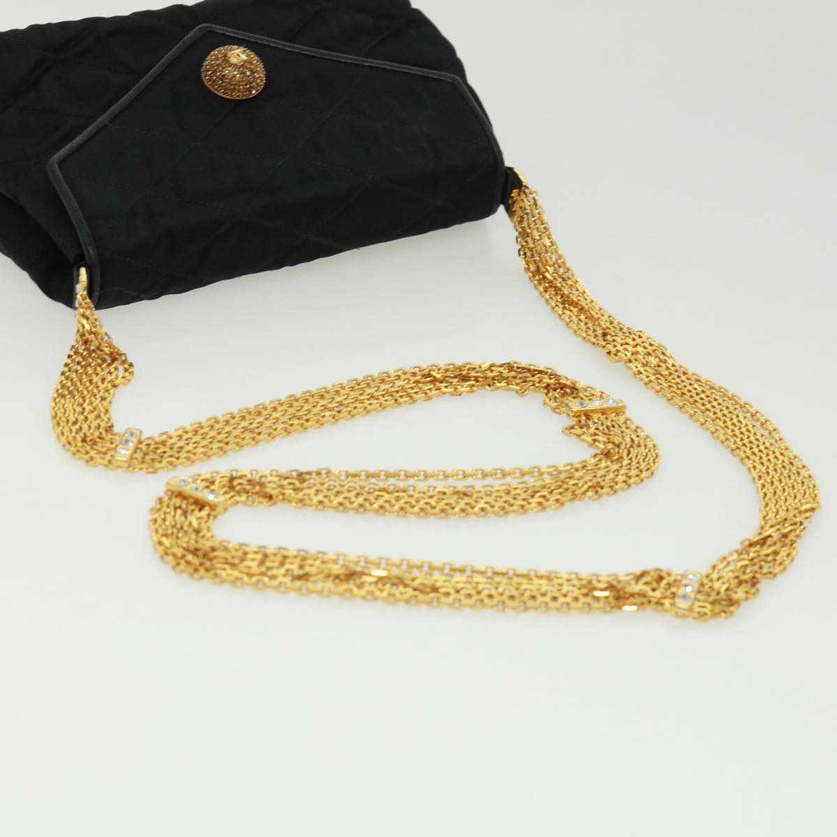 CHANEL Matelasse Chain stone Shoulder Bag Black CC 32695A