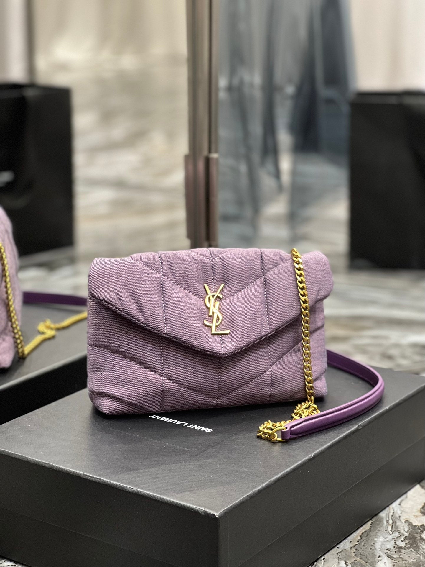 GLAMI Puffer Toy Bag Blesched Lilac In Denim For Women 9in/23cm YSL