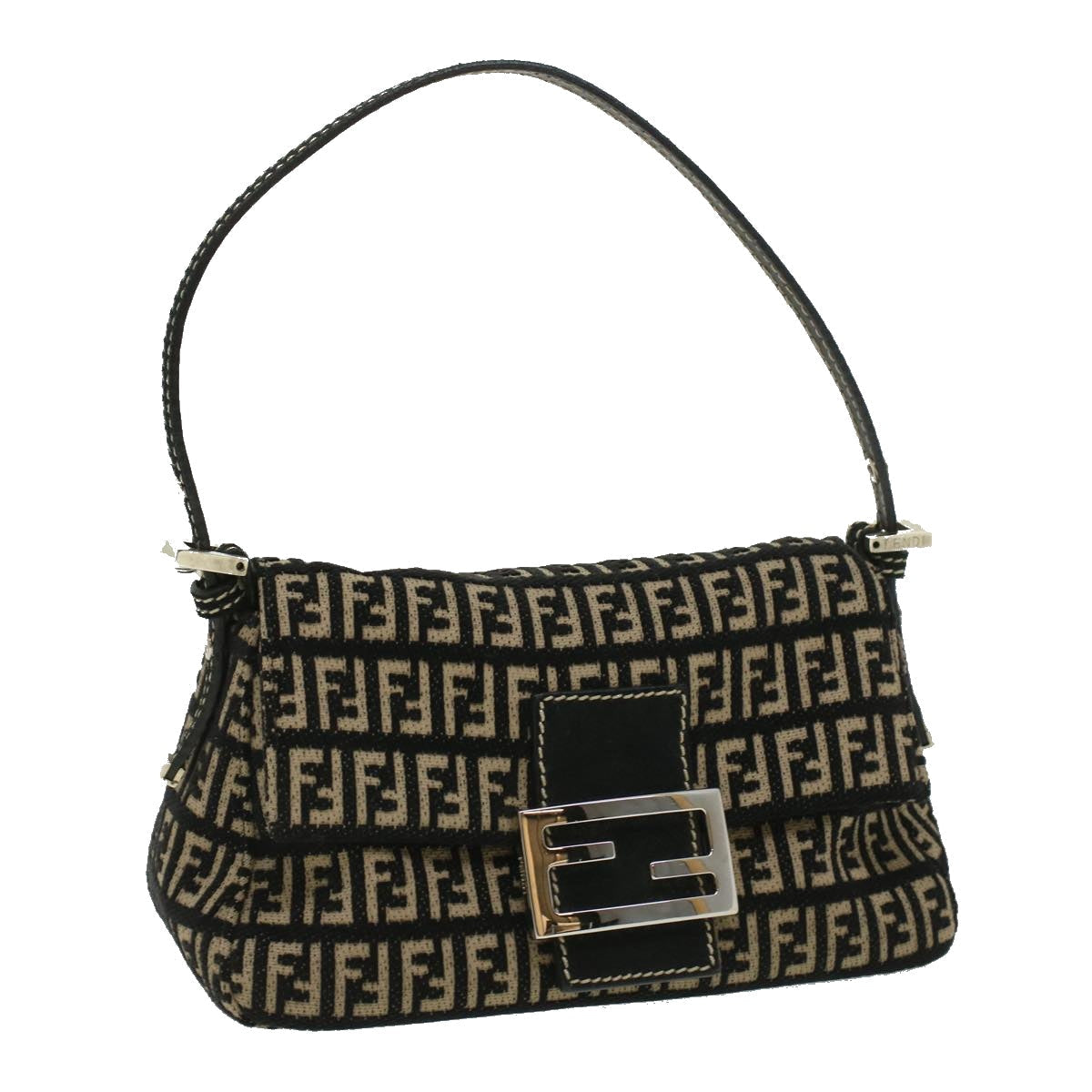 FENDI Zucchino Canvas Shoulder Bag Black 33163