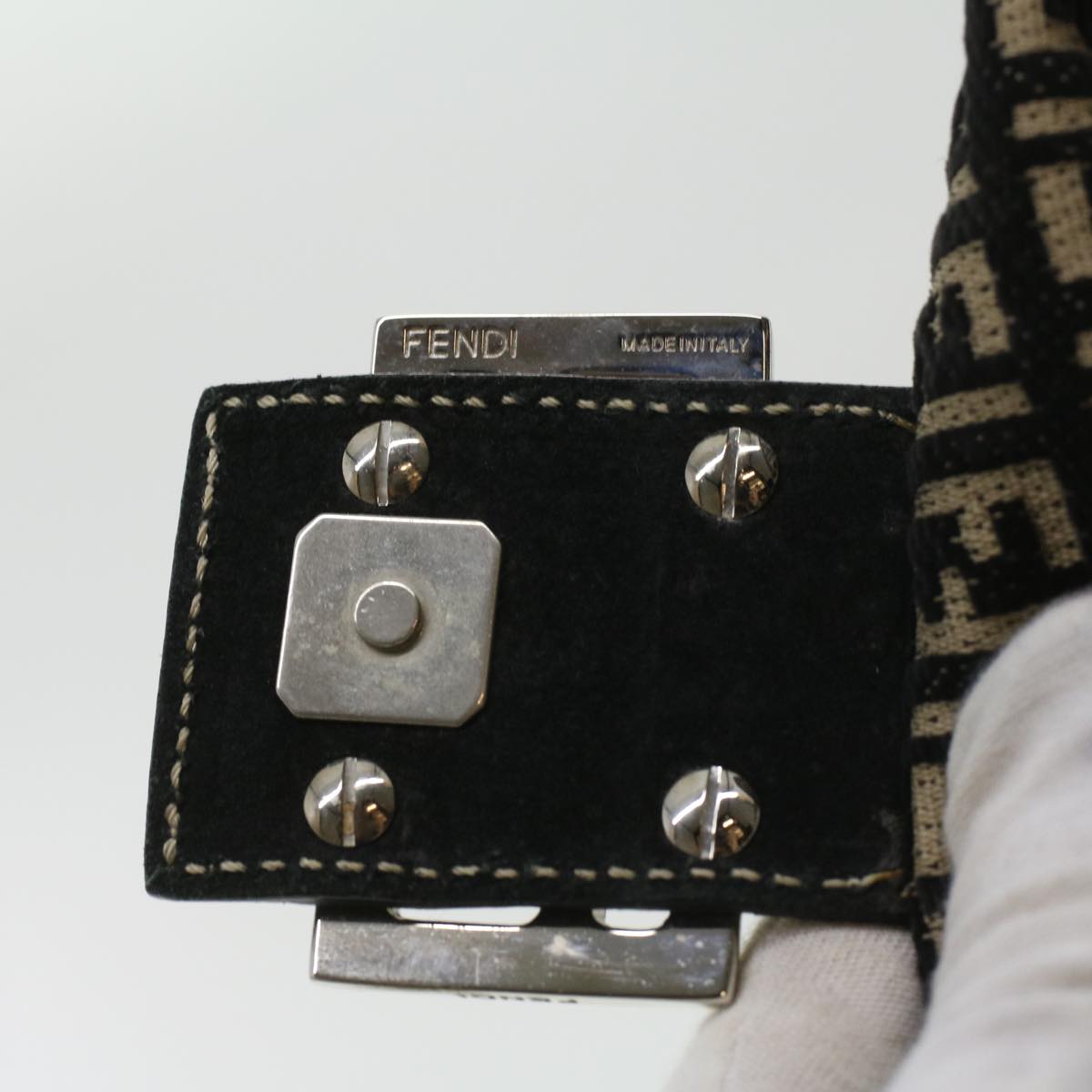 FENDI Zucchino Canvas Shoulder Bag Black 33163