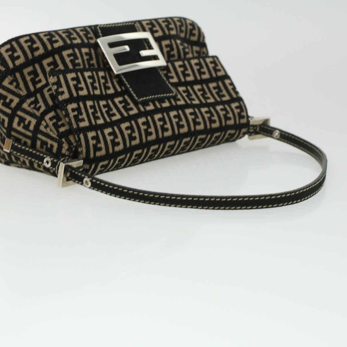 FENDI Zucchino Canvas Shoulder Bag Black 33163